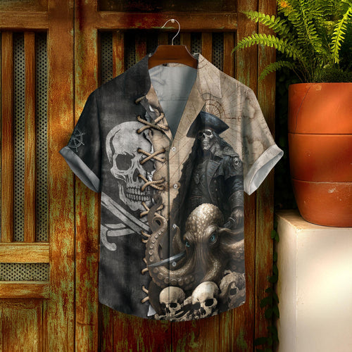 Pirates Skull Hawaiian Shirt, Octopus Shirt Men