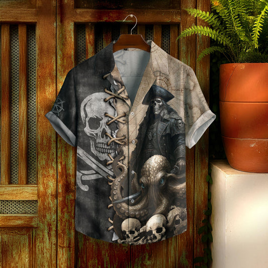Pirates Skull Hawaiian Shirt, Octopus Shirt Men