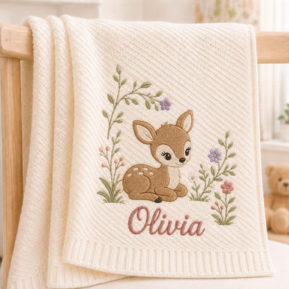 Soft Knitted Embroidery Custom Name Baby Blanket