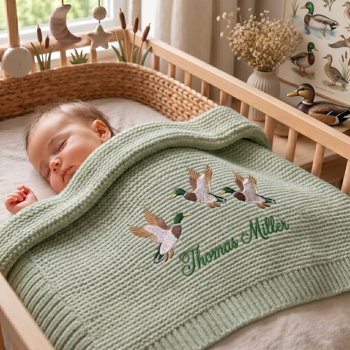 Personalized Mallard Duck Embroidered Baby Blanket