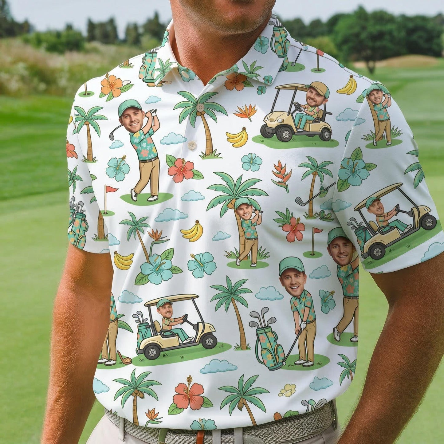 Personalized Face Photo Golf Polo Shirt, Father's Day Gifts