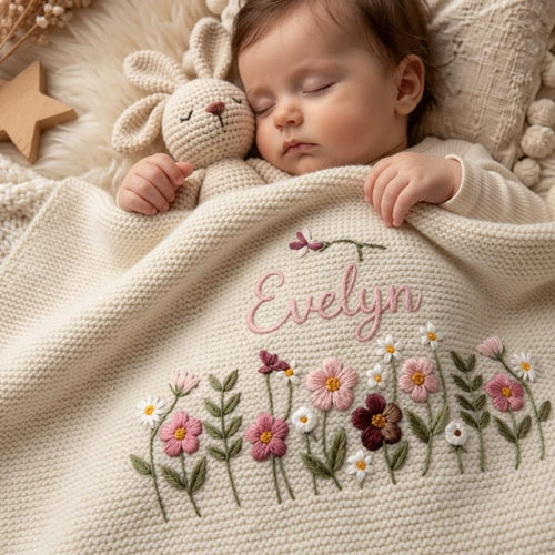 Personalized Embroidery Wildflower Baby Blanket with Name
