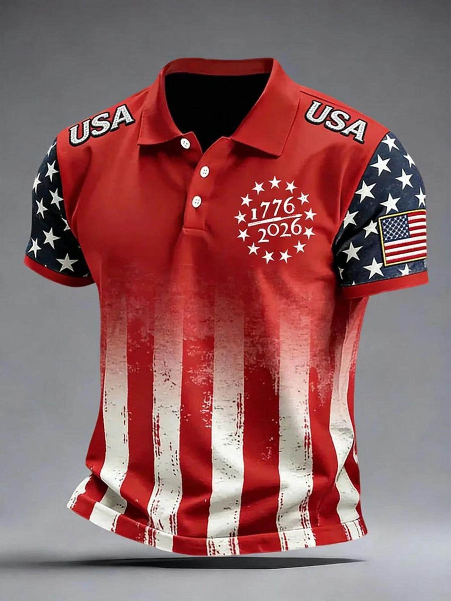 Vintage Distressed American Flag Polo, 1776–2026 Celebration Shirt