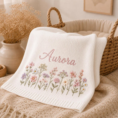 Personalized Embroidery Baby Blanket Flower Custom Name