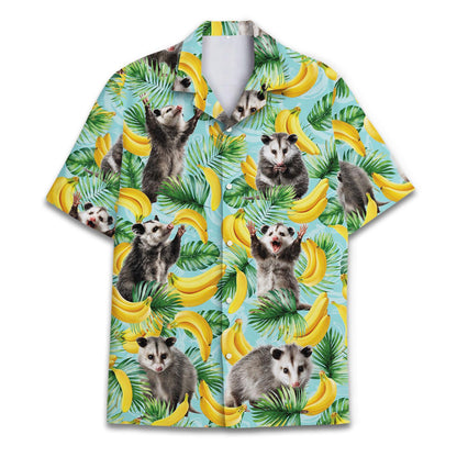 Opossum Hawaiian Shirt: Mens Banana Tropical Print, 80s Style