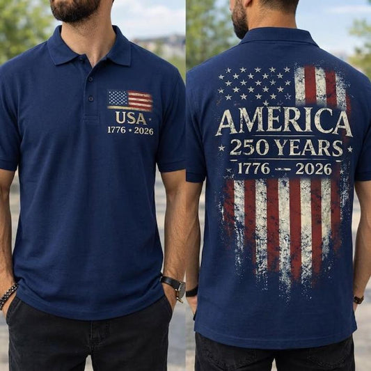 America 250 Years Patriotic Polo Shirt Gift for Men