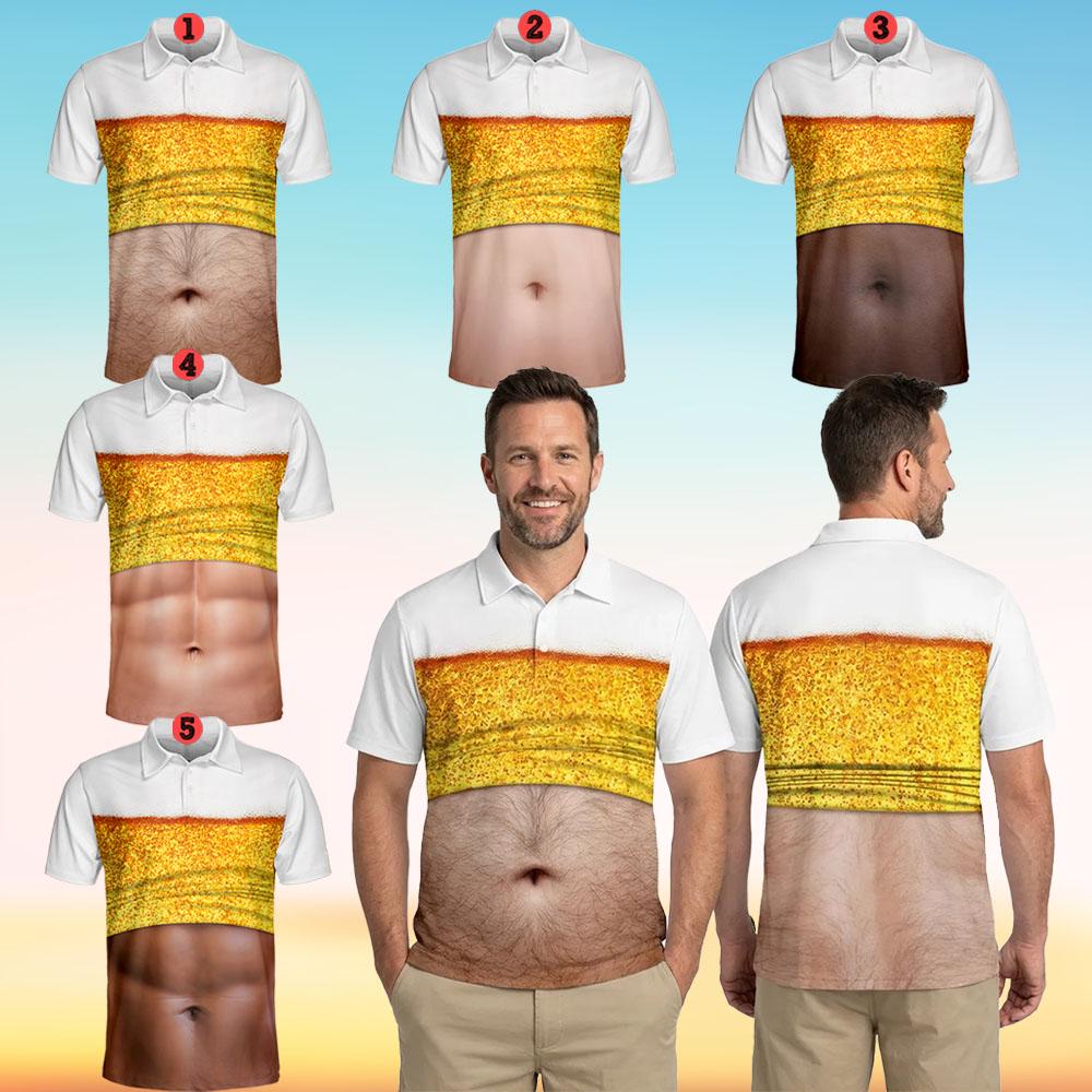 Beer Belly Polo Shirt for Men, Dad Bod Illusion Shirt, Drinking Party Polo, Summer BBQ Joke Shirt