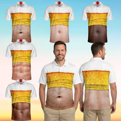 Beer Belly Polo Shirt for Men, Dad Bod Illusion Shirt, Drinking Party Polo, Summer BBQ Joke Shirt