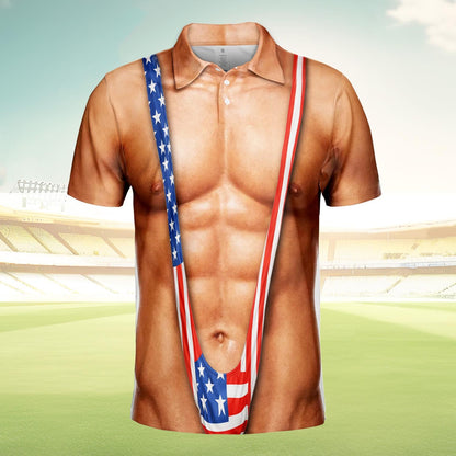 American Flag Polo Shirt for Men Patriotic 4th of July Golf Polo