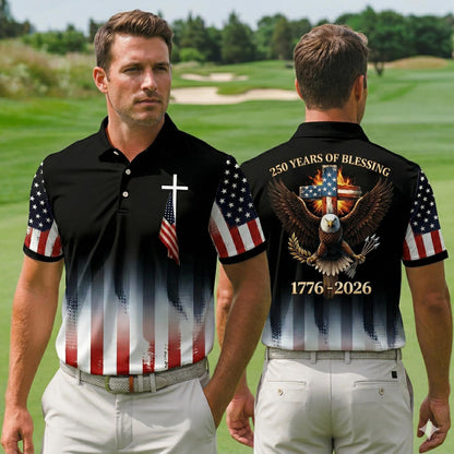 USA Patriotic Christian Eagle Golf Polo Shirt, 4th of July Shirt