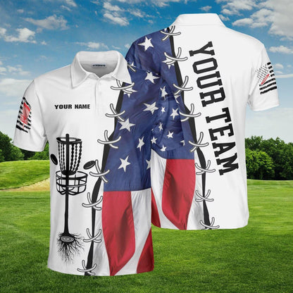 Personalized USA Flag Disc Golf Shirt for Men, American Flag Frisbee Golf Shirt