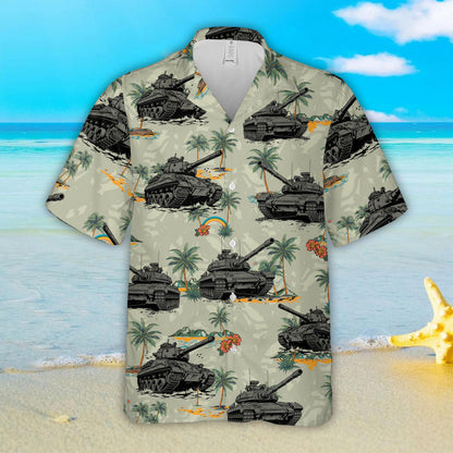 Tank Tropical Hawaiian Shirt, Military Beach Button Up Shirt