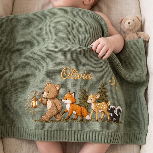 Personalized Embroidered Animal Baby Blanket