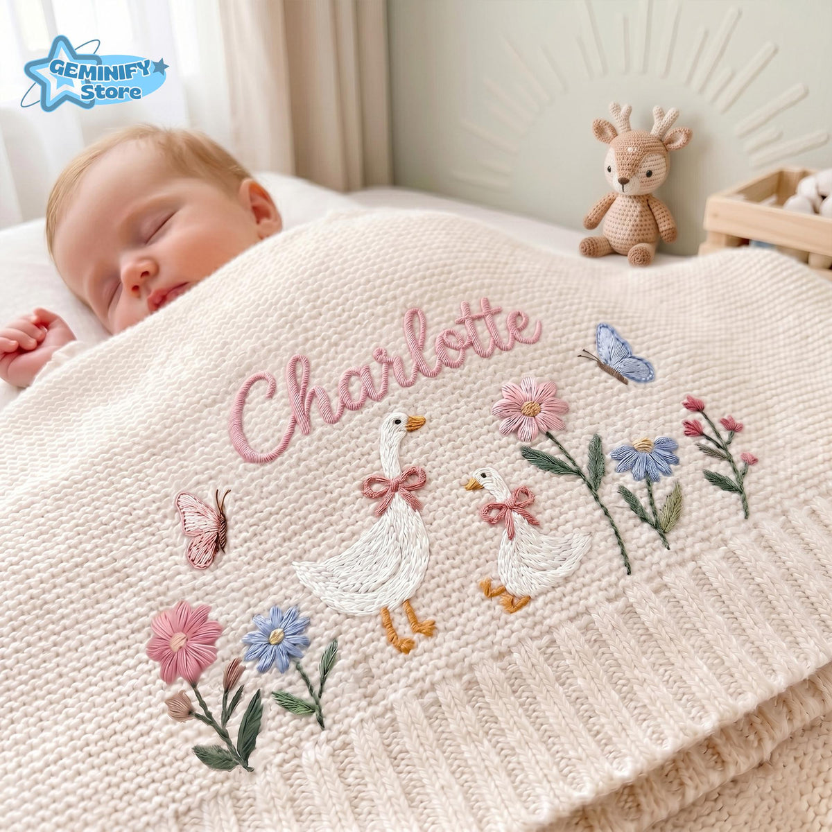 Embroidered Custom Goose Cotton Embroidery Blanket