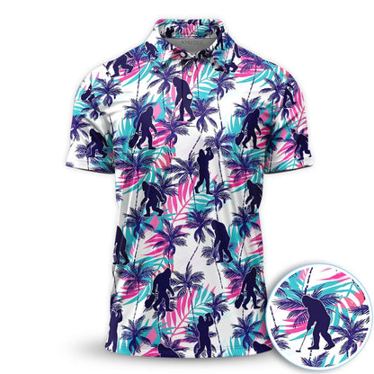 Bigfoot Golf Polo Shirt Men, Sasquatch Tropical Palm Golf Polo
