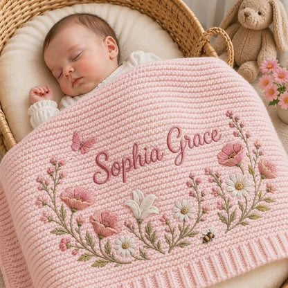 Personalized Embroidery Wildflower Baby Blanket Name