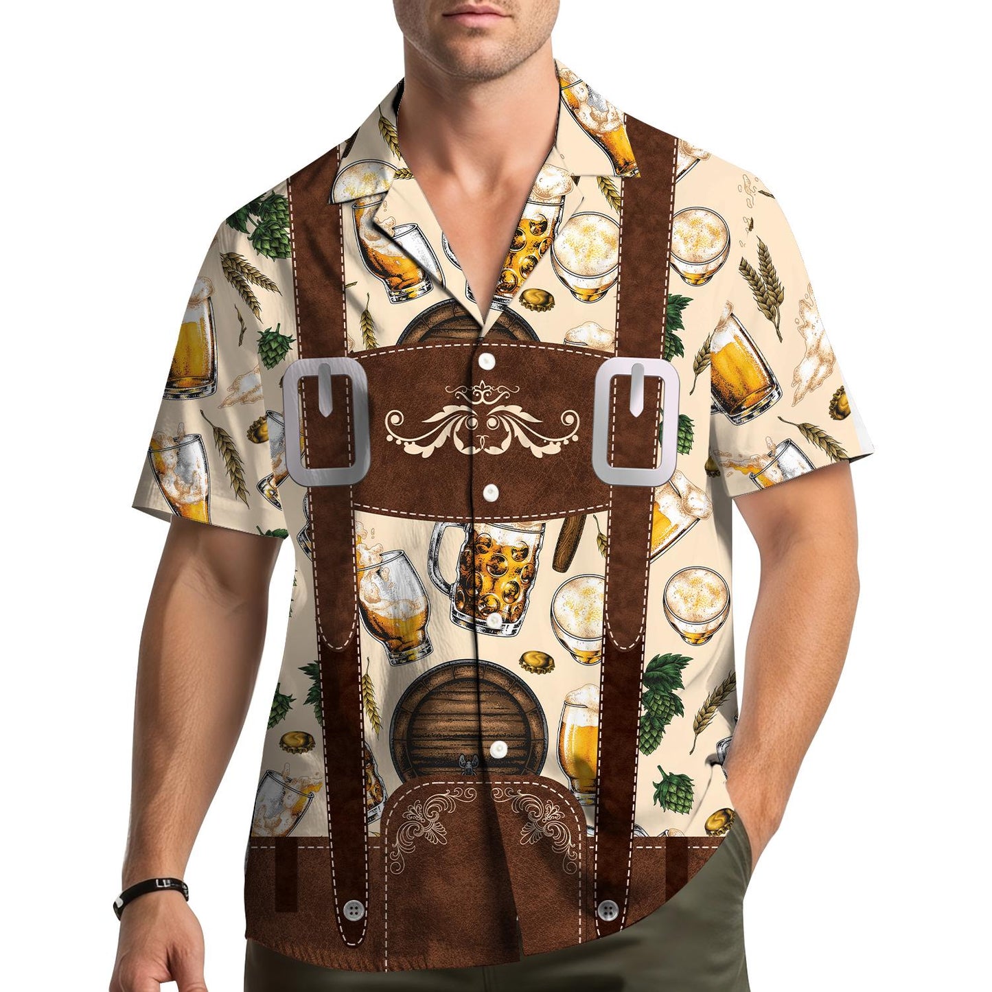 Oktoberfest Beer Hawaiian Shirt for Men Women, Funny Lederhosen Costume Shirt