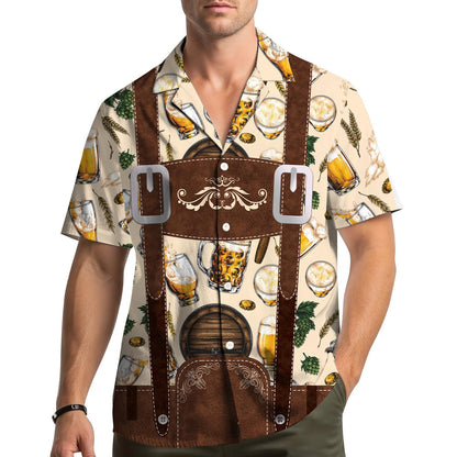 Oktoberfest Beer Hawaiian Shirt for Men Women, Funny Lederhosen Costume Shirt
