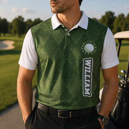 Green Grass Golf Polo Shirt, Custom Golf Shirt for Men Dad, Golf Lover Gift