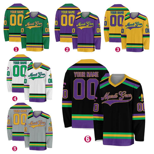 Personalized Mardi Gras Hockey Jersey, Custom Name Mardi Gras Hockey Jersey