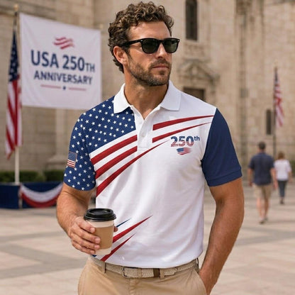 USA 250th Anniversary Golf Polo Shirt American Flag Couple Shirt