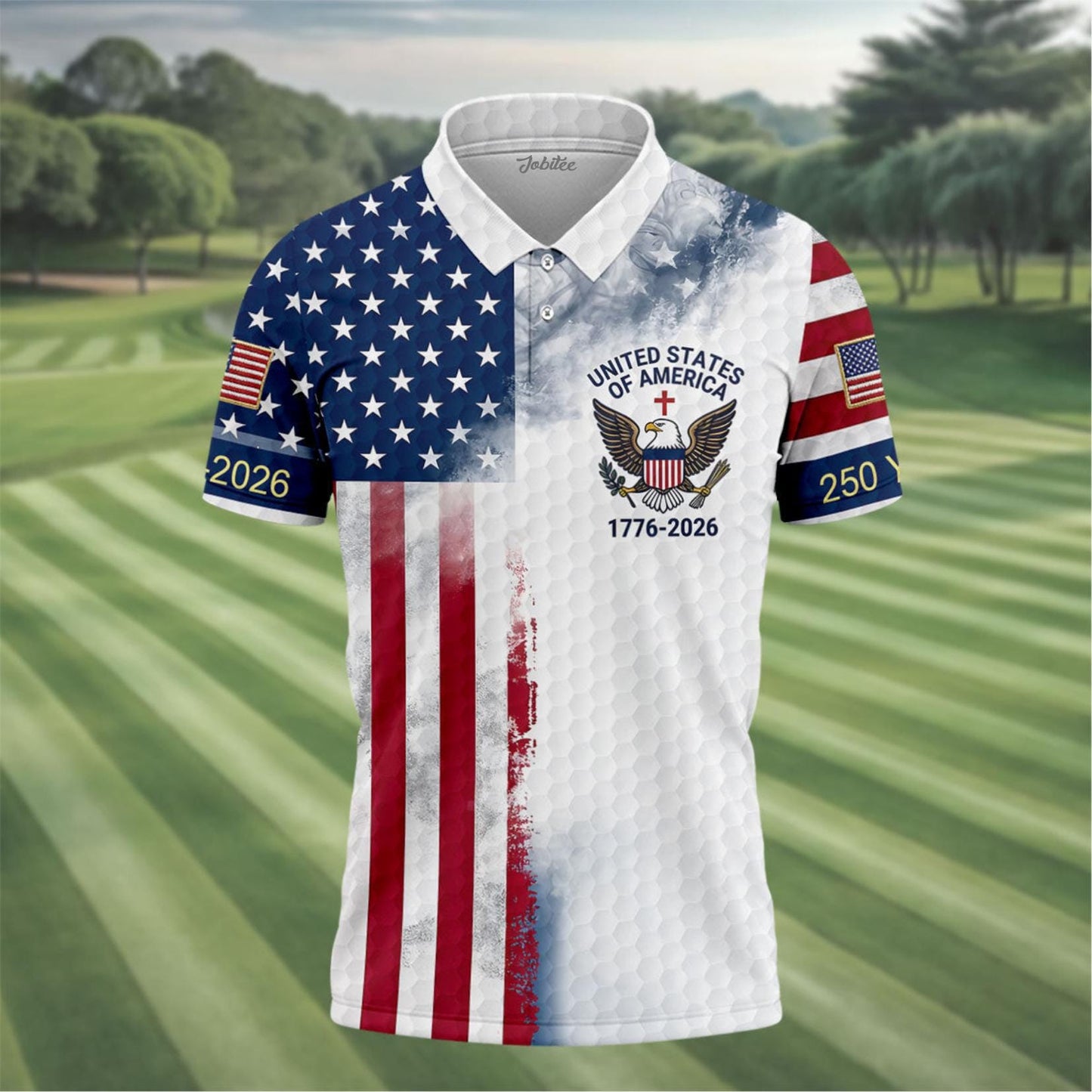 USA 250th Anniversary Golf Patriotic American Flag Polo Shirt