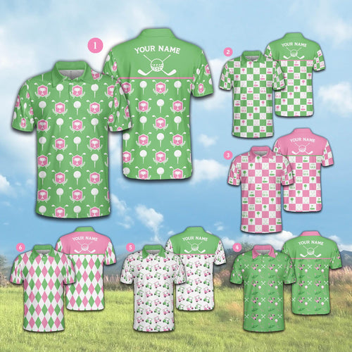 Personalized Name Golf Polo Shirt, Custom Color Argyle Short Sleeve Polo Shirt
