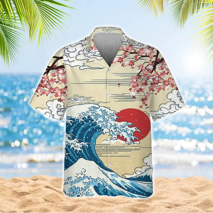 Caseyathletic Japanese Wave Sakura Hawaiian Shirt