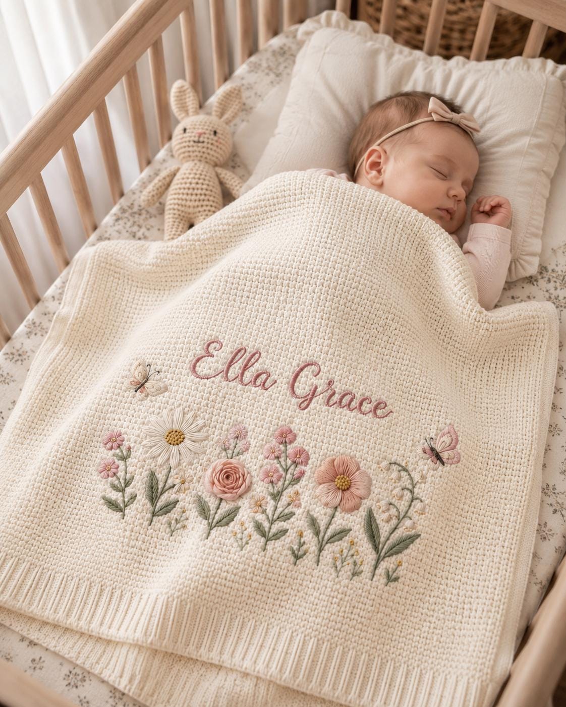 Personalized Floral Embroidered Baby Blanket