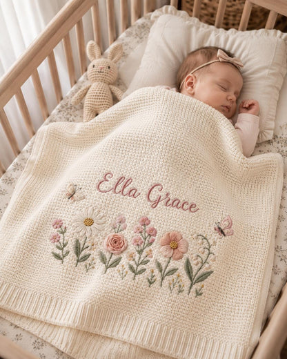 Personalized Floral Embroidered Baby Blanket