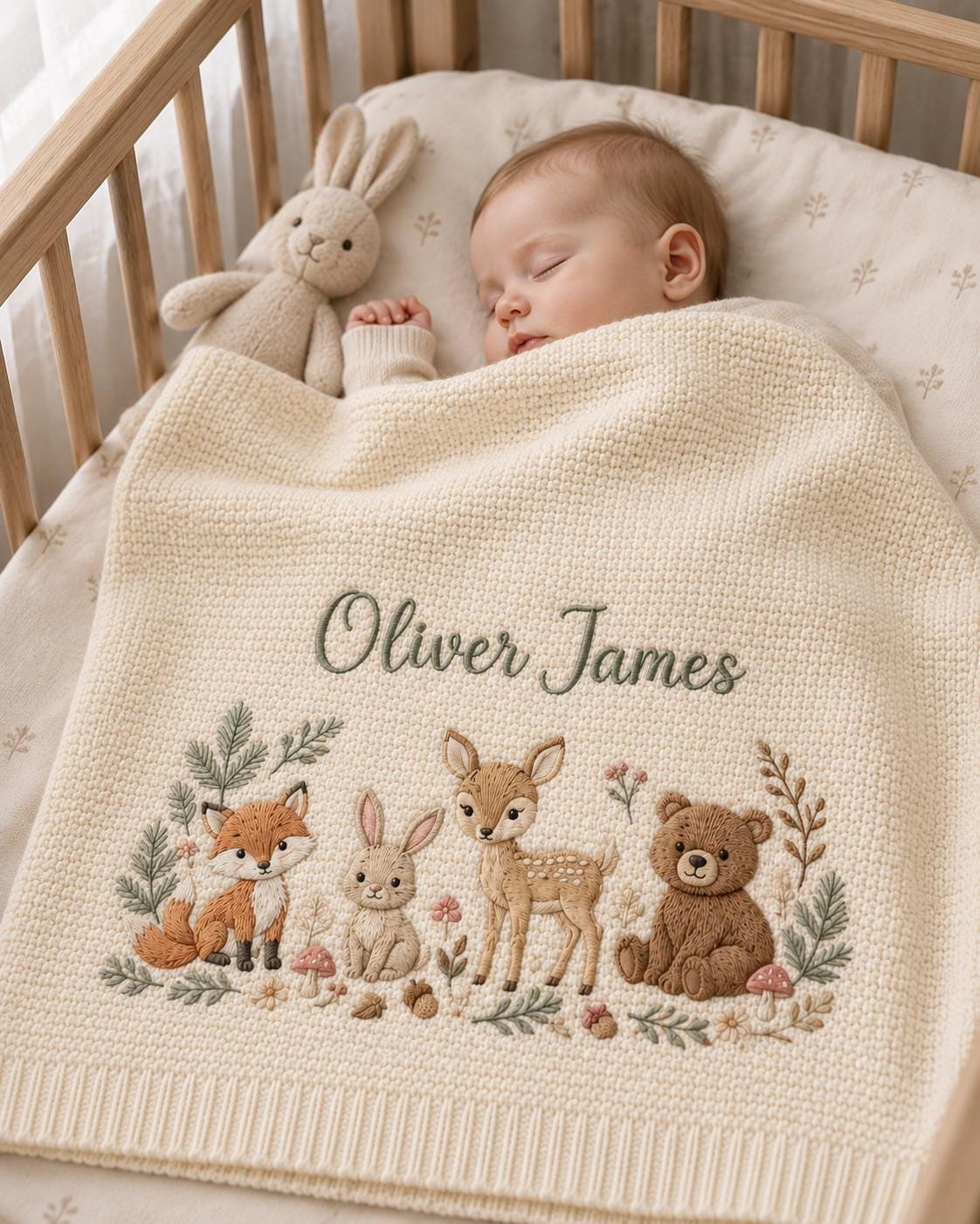 Personalized Woodland Embroidered Baby Blanket