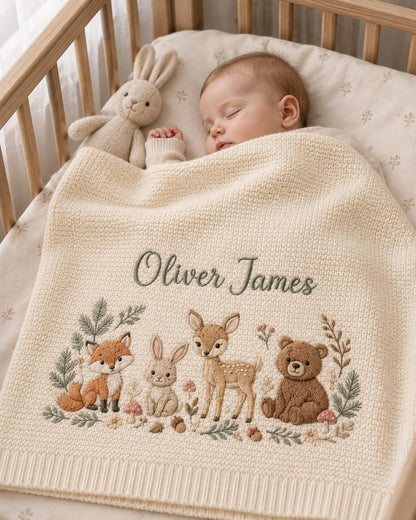Personalized Woodland Embroidered Baby Blanket
