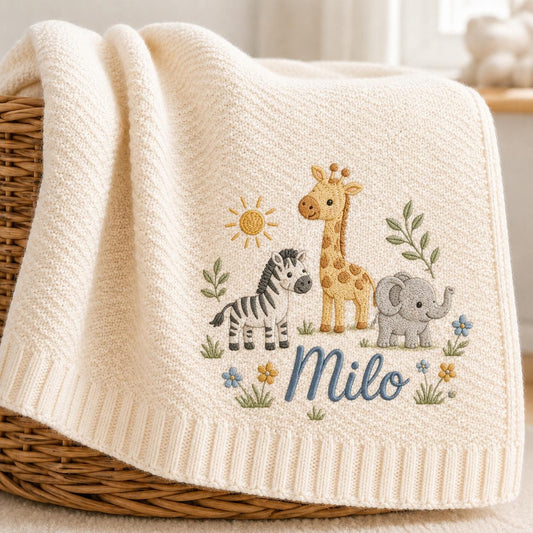 Personalized Embroidery Safari Baby Blanket with Name