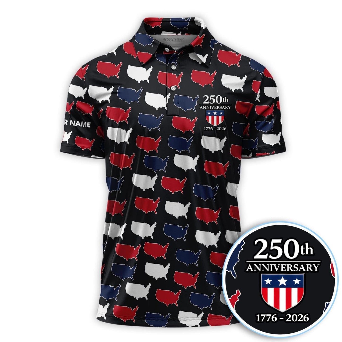 USA 250th Anniversary Shirt 1776–2026, Patriotic US Map Polo