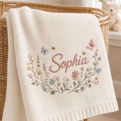 Personalized Embroidery Floral Wreath Baby Blanket
