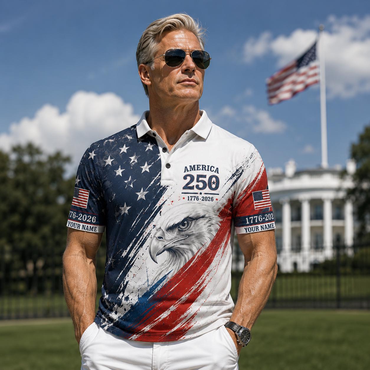 Custom America 250 Polo Shirt Patriotic Eagle USA Polo Shirt