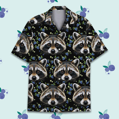 Raccoon Hawaiian Shirt for Men Women Youth, Blue Berry & Raccoon Print