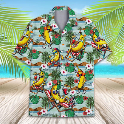 Banana Hawaiian Shirt for Men Women Youth, Tropical Banana Button Down Short Sleeve Shirt