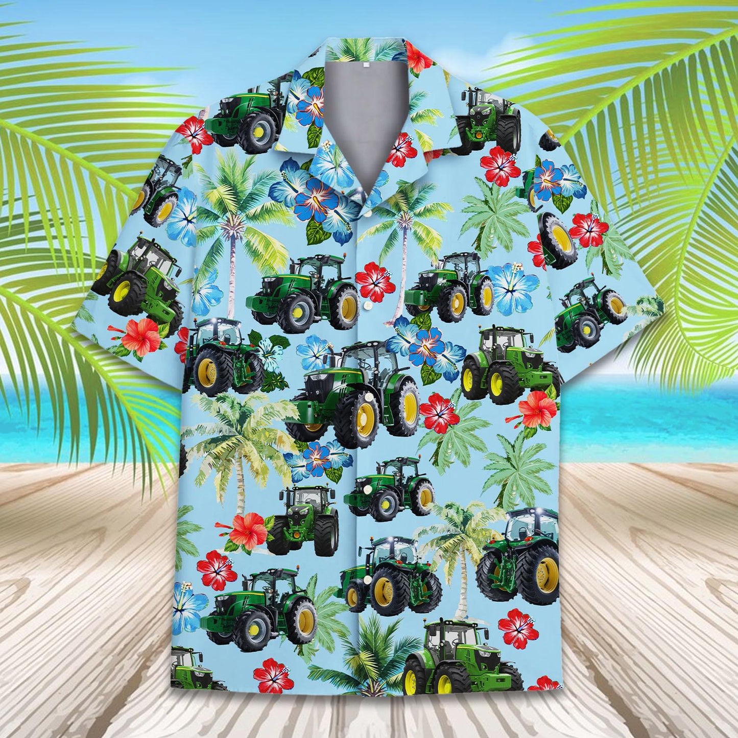 Farm Tractor Hawaiian Shirt for Men Women Youth, Tropical Farmer Aloha Shirt