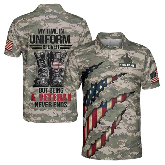 Custom Veteran Polo Shirt, Military Camo USA Flag Shirt for Men