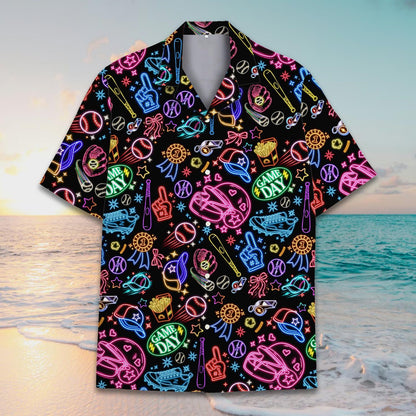 Neon Sports Hawaiian Shirt Game Day Shirt, Football Baseball Neon Shirt Button Up