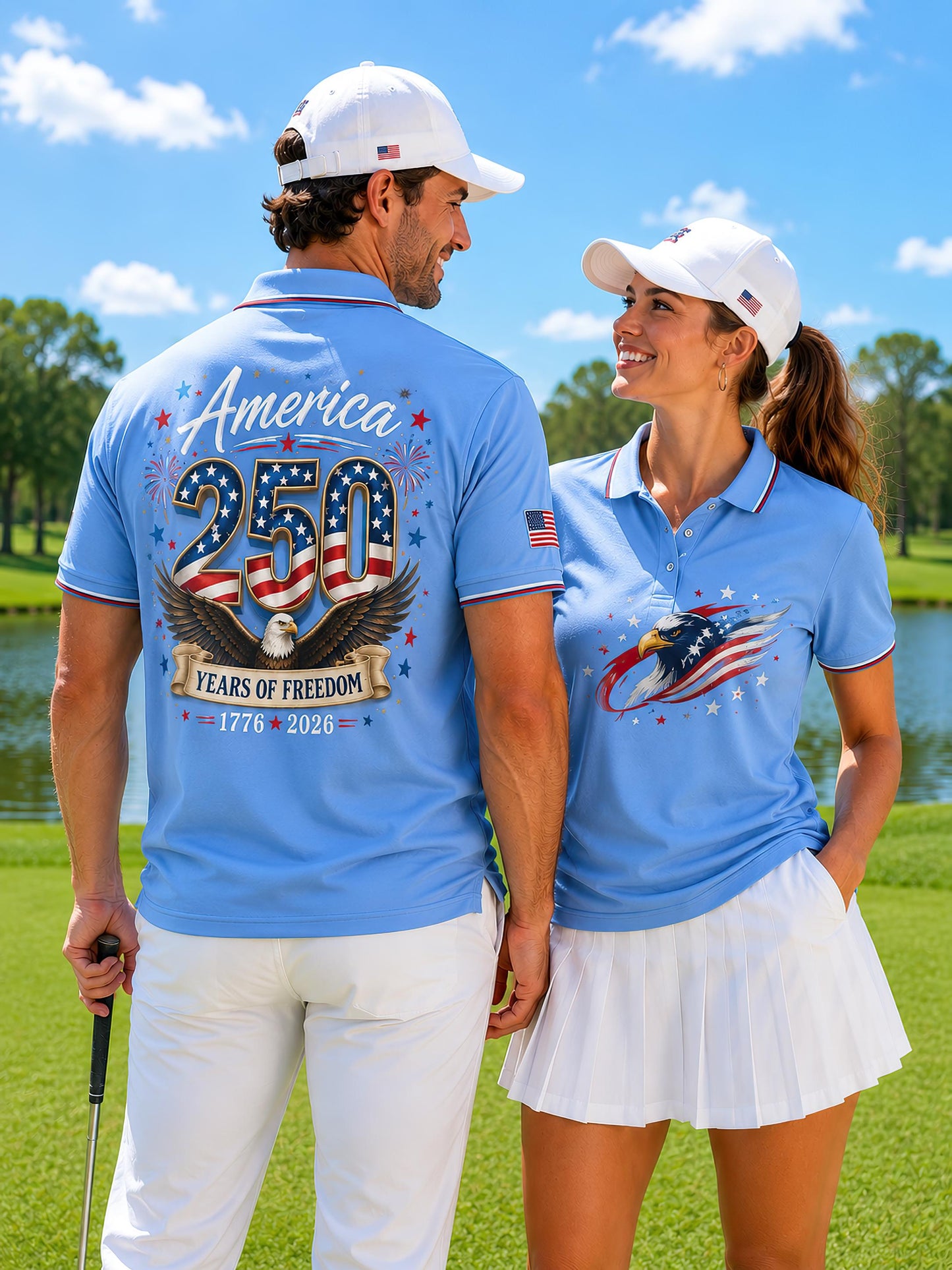 USA Flag Eagle Golf Polo Shirt, 250 Years of America Patriotic Shirt