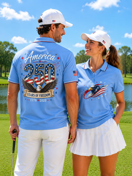 USA Flag Eagle Golf Polo Shirt, 250 Years of America Patriotic Shirt