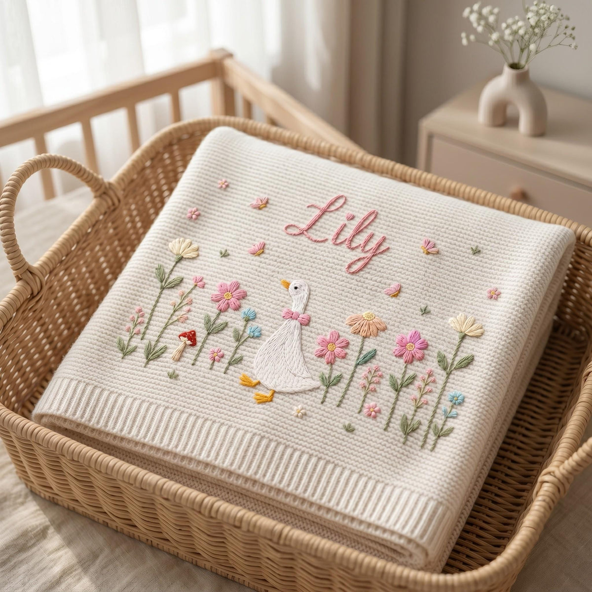 Personalized Embroidered Goose Baby Blanket with Name