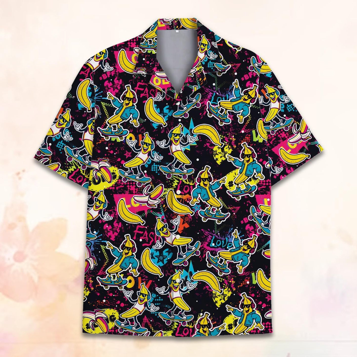 Banana Skateboard Hawaiian Shirt for Men Women Youth, Tropical Fruit Summer Aloha Shirt