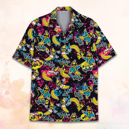 Banana Skateboard Hawaiian Shirt for Men Women Youth, Tropical Fruit Summer Aloha Shirt