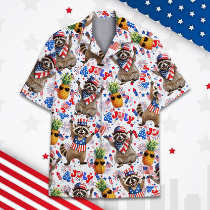 Raccoon & Pineapple Hawaiian Shirt, Patriotic USA Button Up Shirt