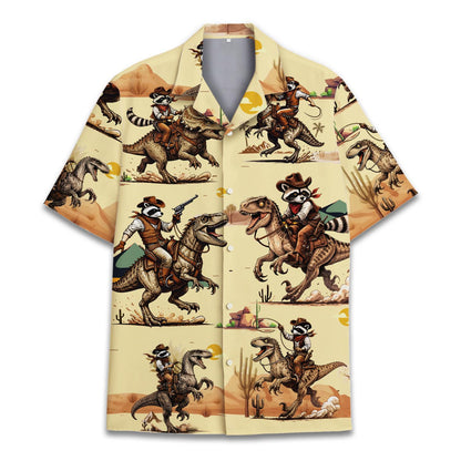 Raccoon Riding Dinosaur Aloha Shirt, Funny Wild West Gift