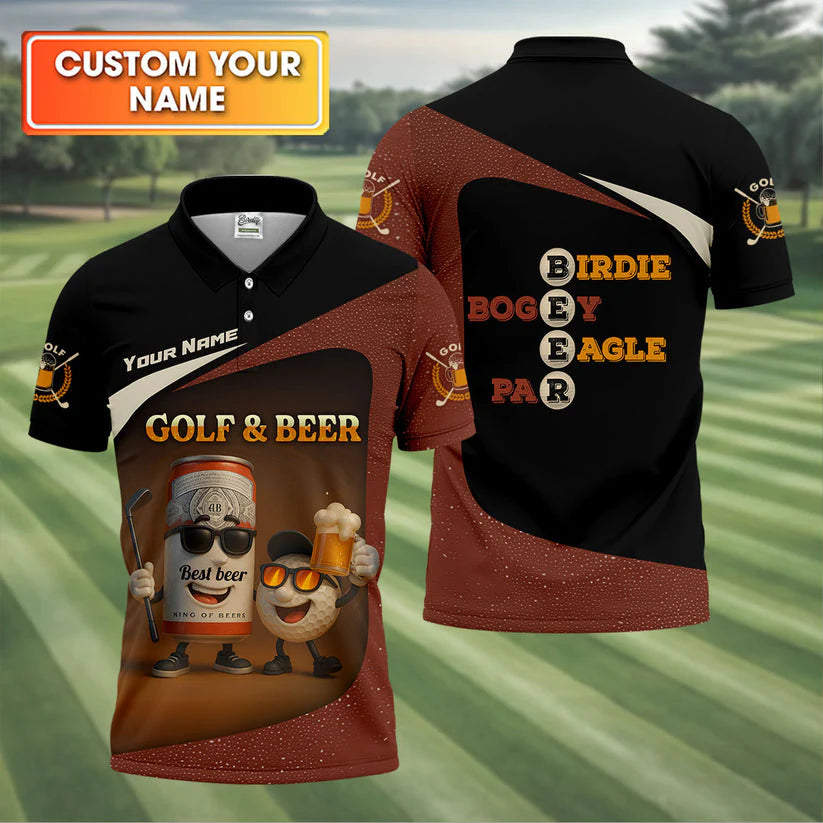 Funny Golf Polo Shirt, Golf & Beer Best Buddies Design, Custom Name Drinking Team Gift