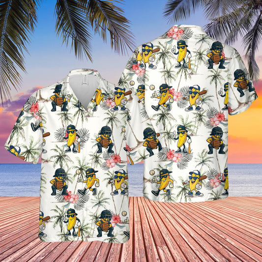 Baseball Hawaiian Shirt Let's Go Bananas Cotton Shirt